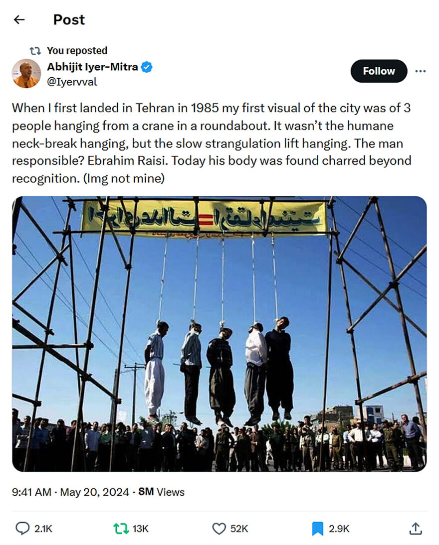 Abhijit Iyer-Mitra-tweet-20May2024-Ebrahim Raisi 'The Butcher of Tehran'
