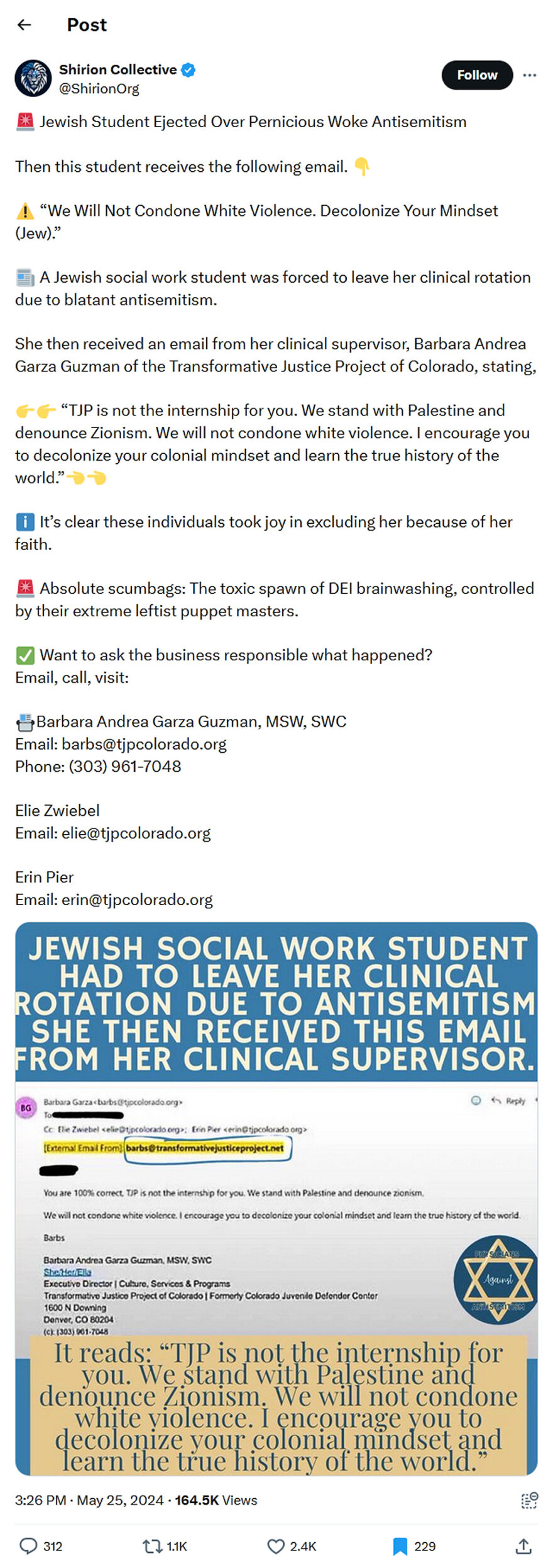 Shirion Collective-tweet-25May2024-Jewish Student Ejected Over Woke Antisemitism