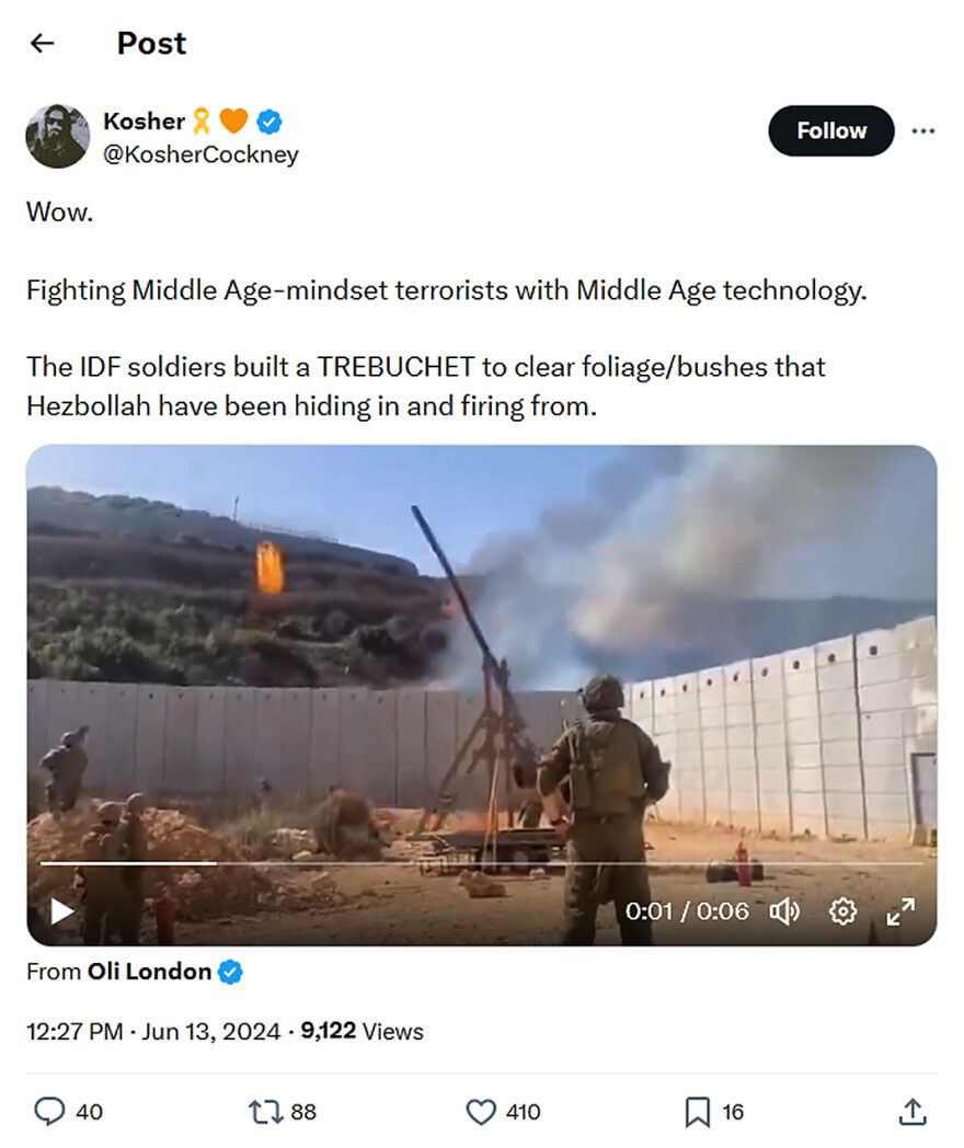 Kosher-tweet-13June2024-IDF-spec trebuchet