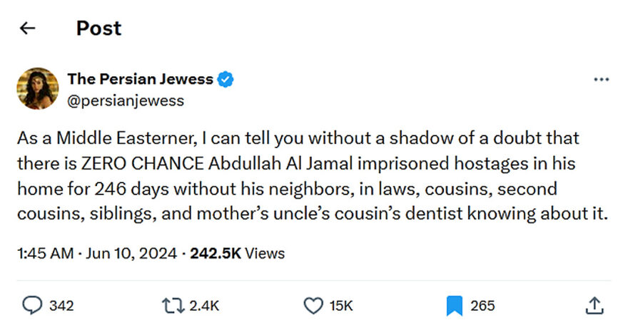 The Persian Jewess-tweet-9June2024-Everyone Knew about the imprisoned hostages