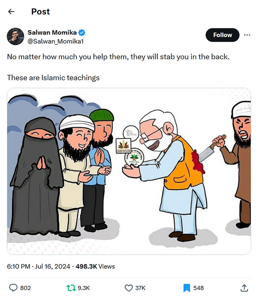 Salwan Momika-tweet-16July2024-they will stab you in the back