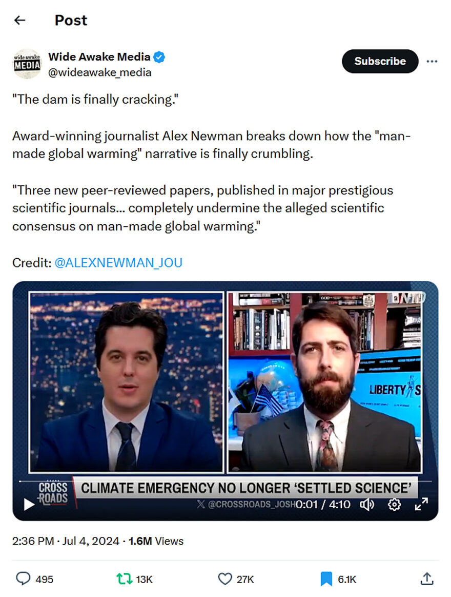 Wide Awake Media-tweet-4July2024-man-made global warming Faked